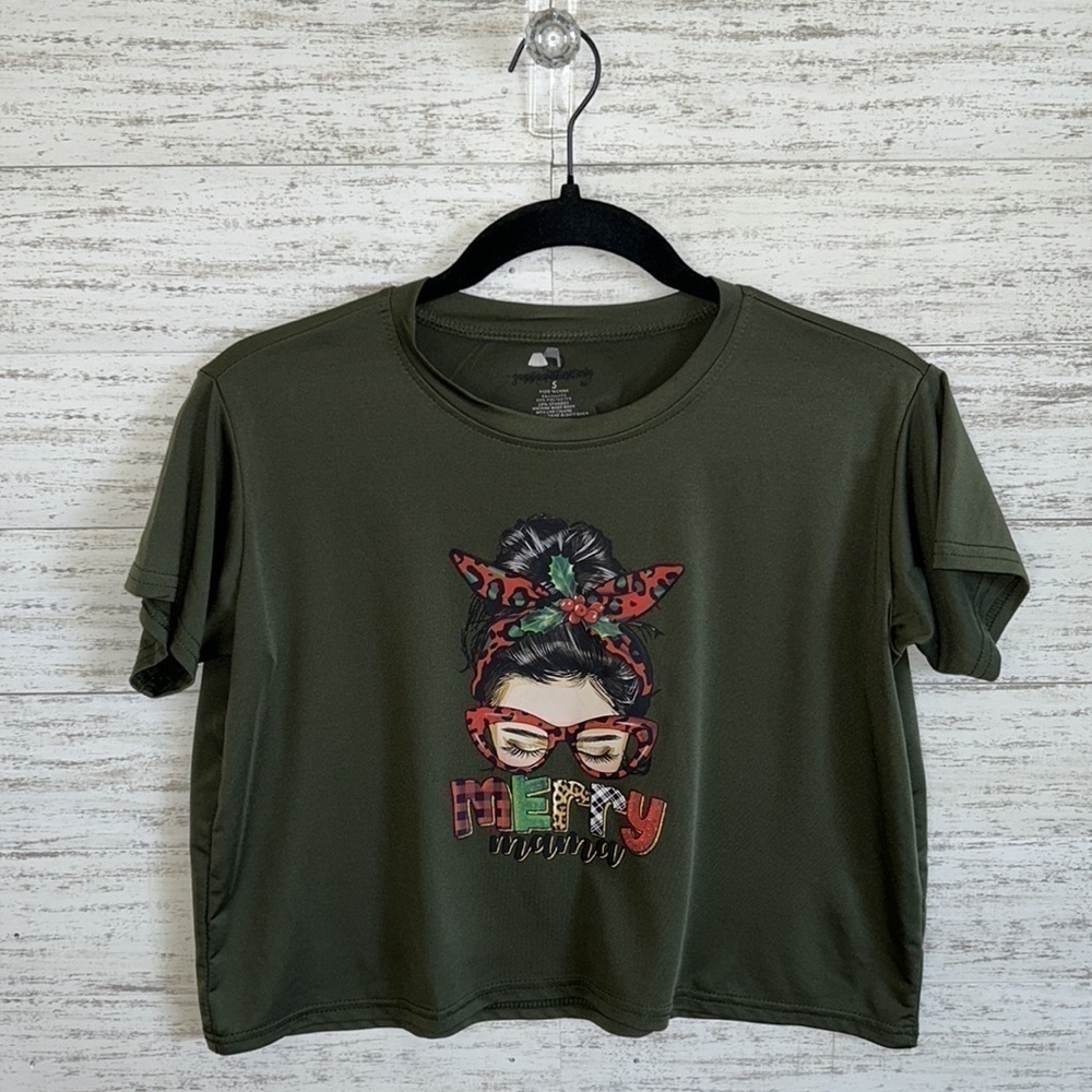 Merry MaMa Christmas Dri Fit Crop Top | SIZE S